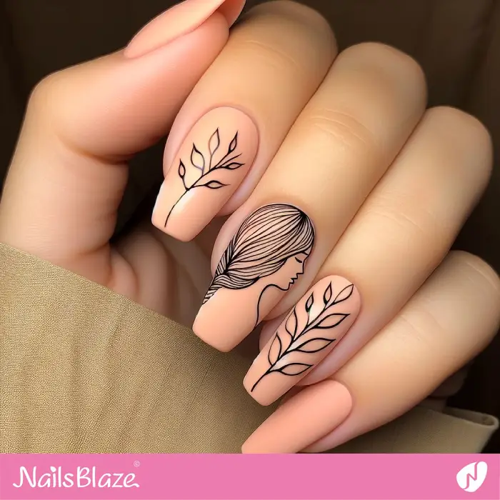 Peach Fuzz Nails with Minimal Woman Line Art | Color of the Year 2024 - NB2449
